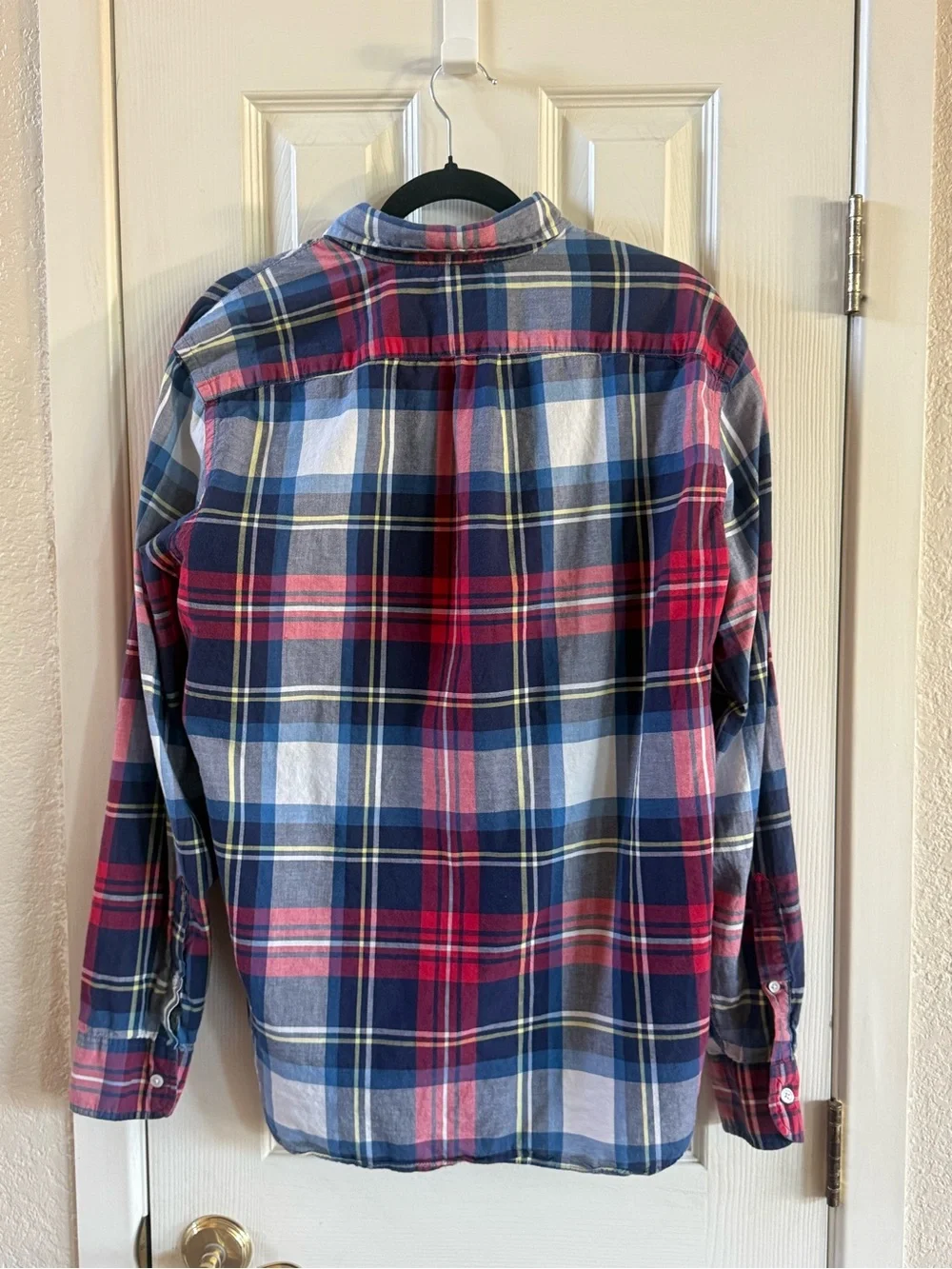 J Crew Men's Red and Blue Plaid Button-Down Shirt 100% Cotton Sz L