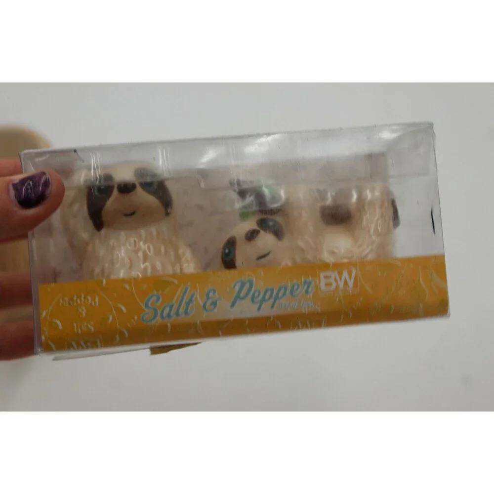 BW Live Slow Sloth Salt & Pepper Shakers Mug Sponge Holder Lot of 4 pcs Cute Set