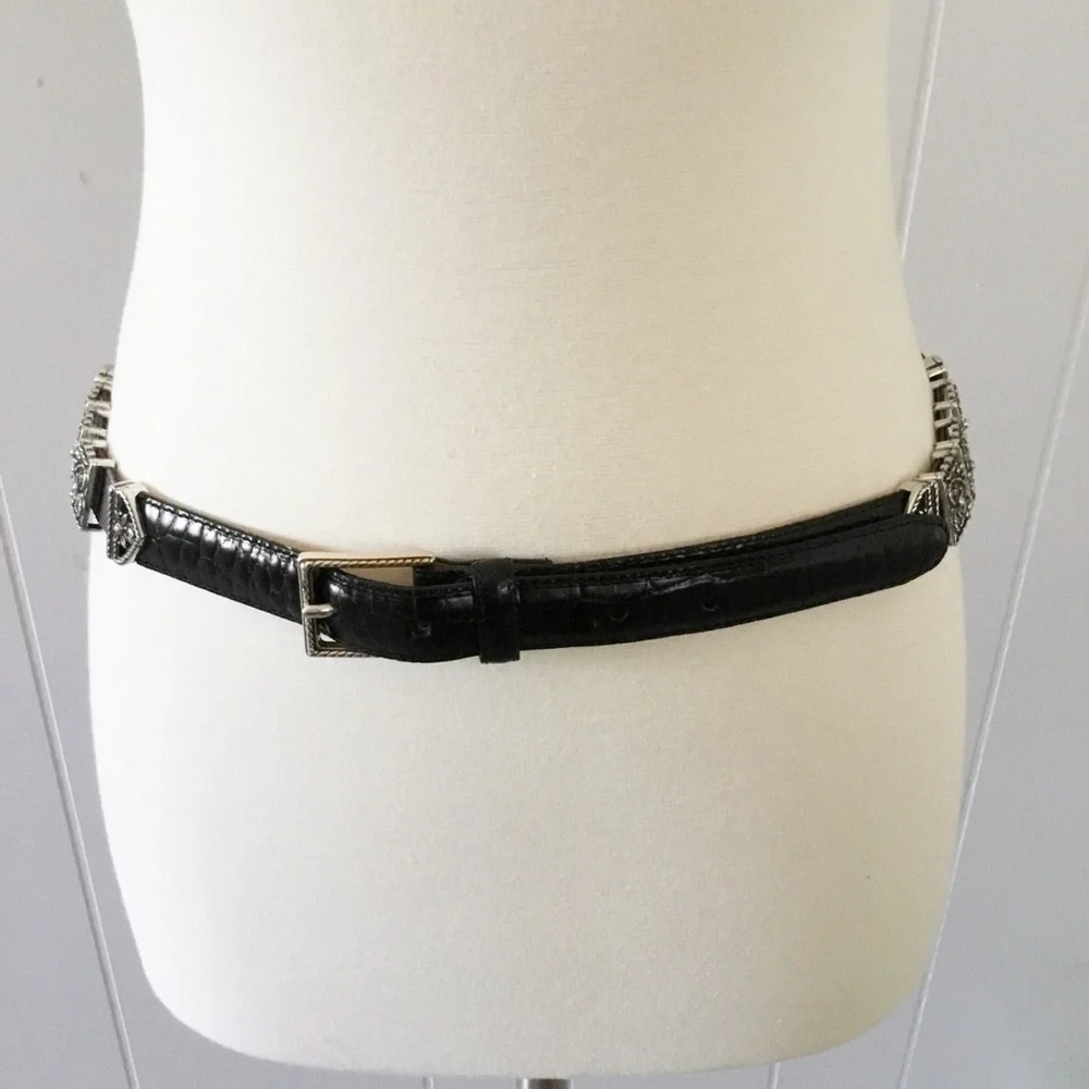 Brighton Black Leather Belt With Silver Size M 30