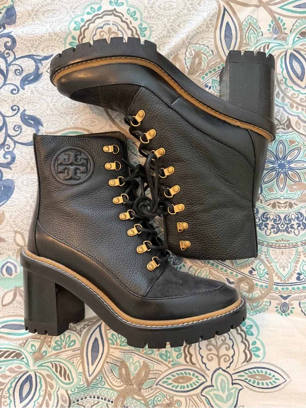 Tory Burch Black Leather Lug-Heel Ankle Boots