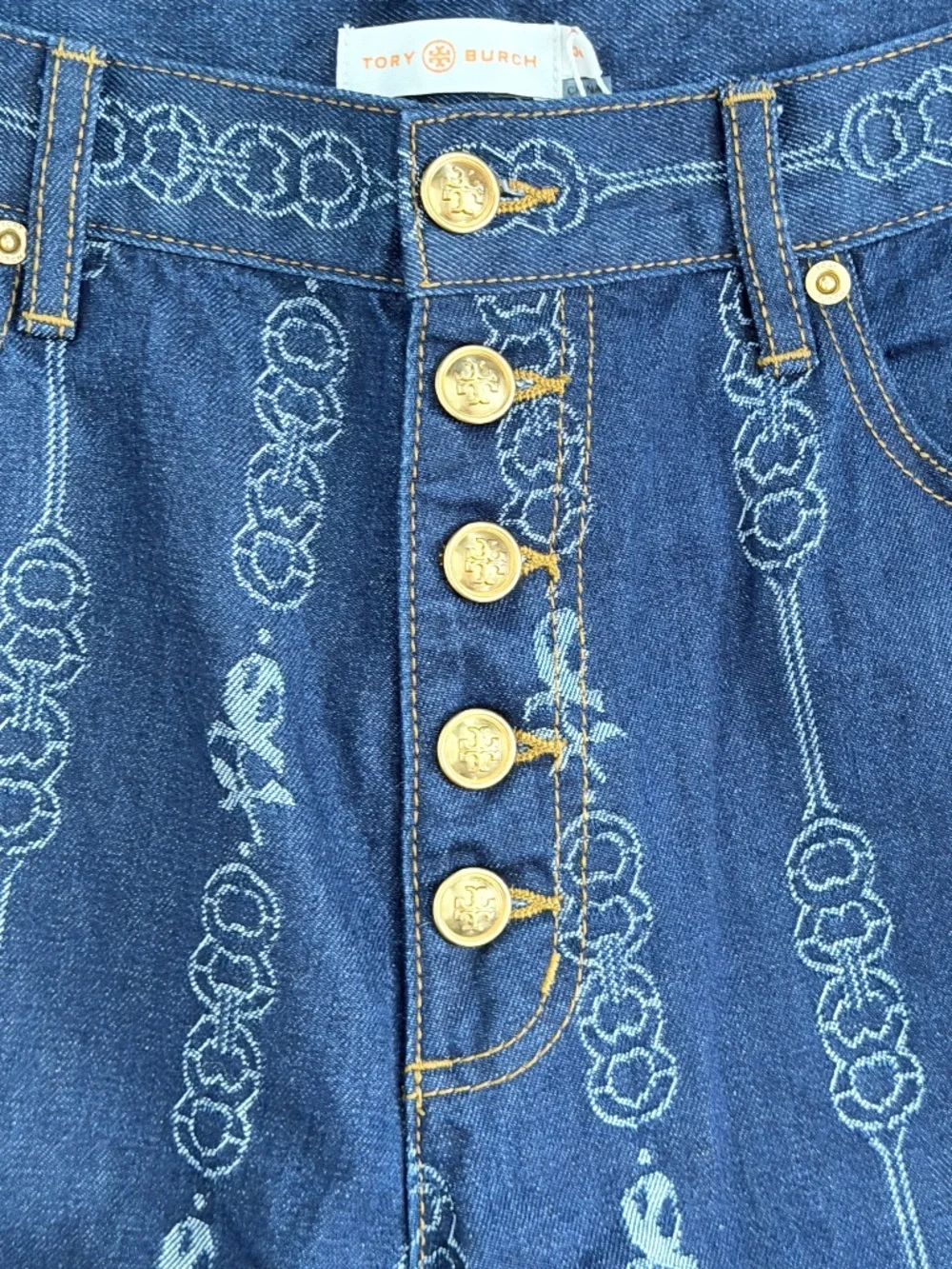 Tory Burch NWT Gemini Link Bloom Jacquard Denim Pant (30)