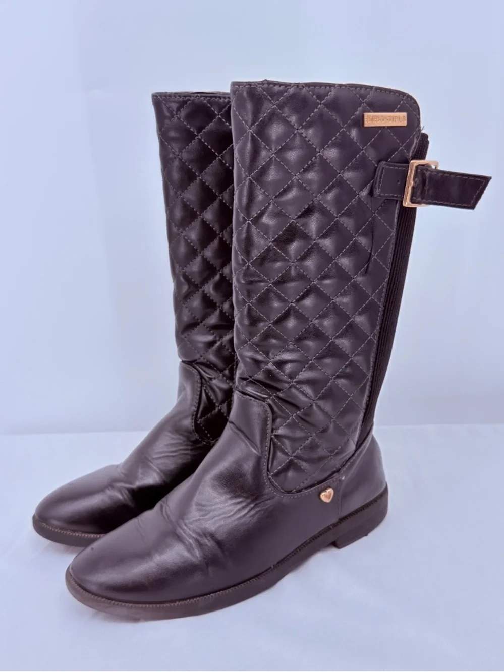 BCBG Girls Quilted Riding Boots Size 13 Black Knee High Buckle Boots