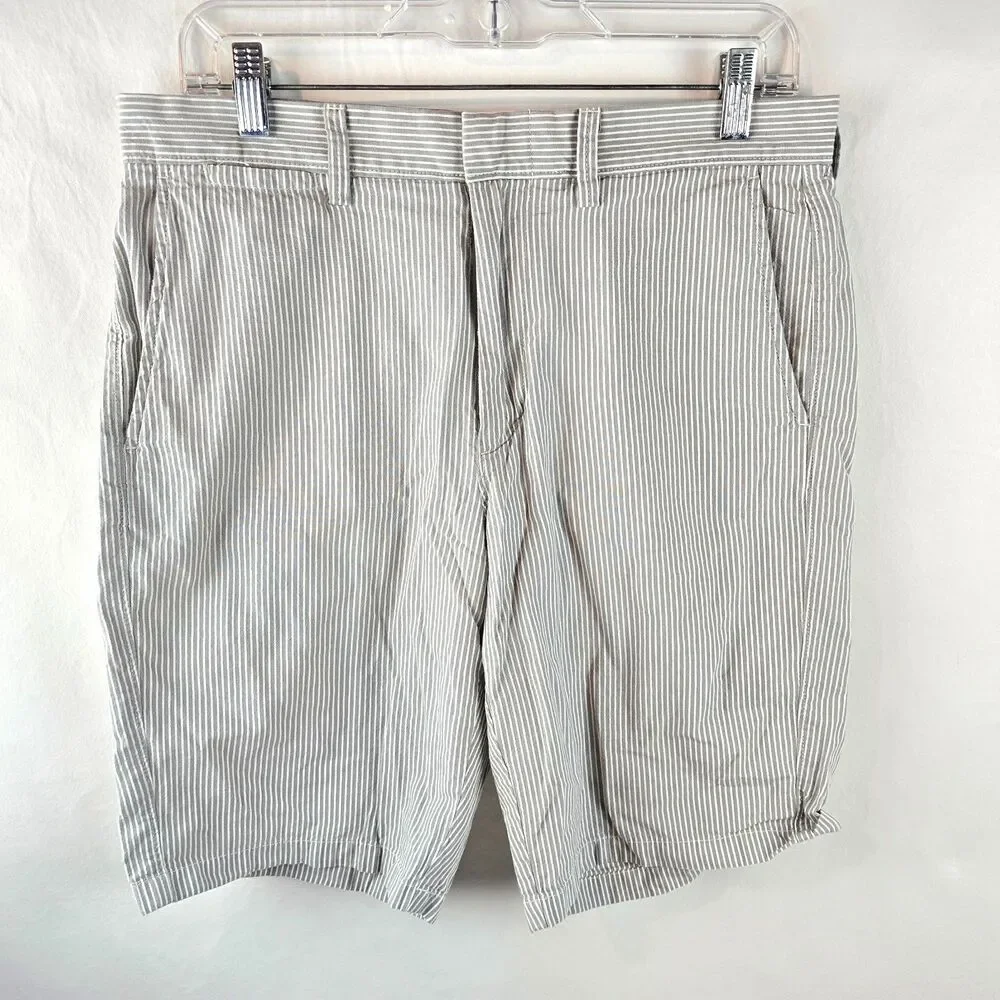 J Crew Shorts Mens 31 Beige White Striped Summer Casual 10
