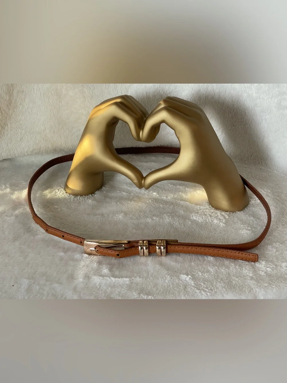 Vintage, thin, leather, gold, buckle belt, brown, extra large