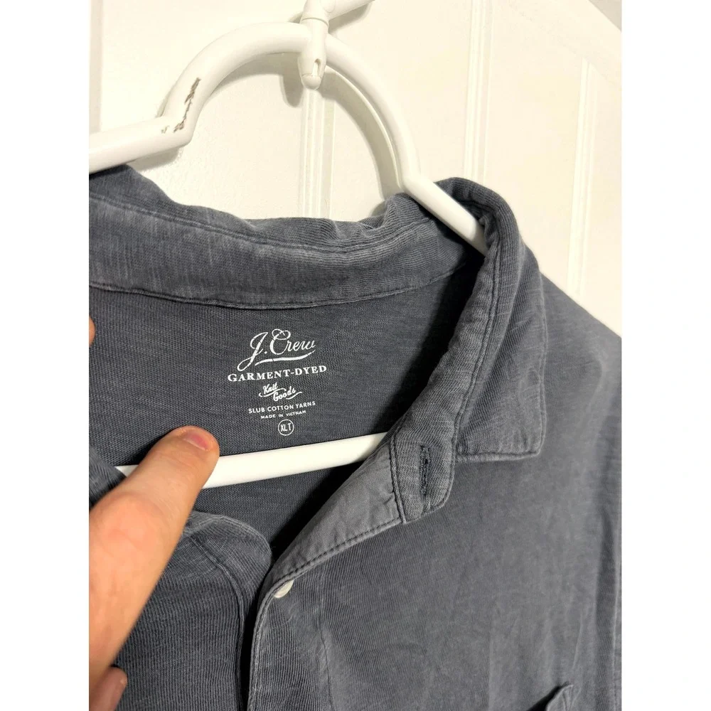J. Crew Polo Shirt Mens XL Blue Slub Cotton Garment-Dyed Pocket Short Sleeve