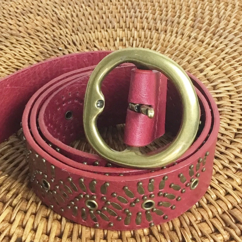 Jessica Simpson Red Studded Floral Belt Leather Size L