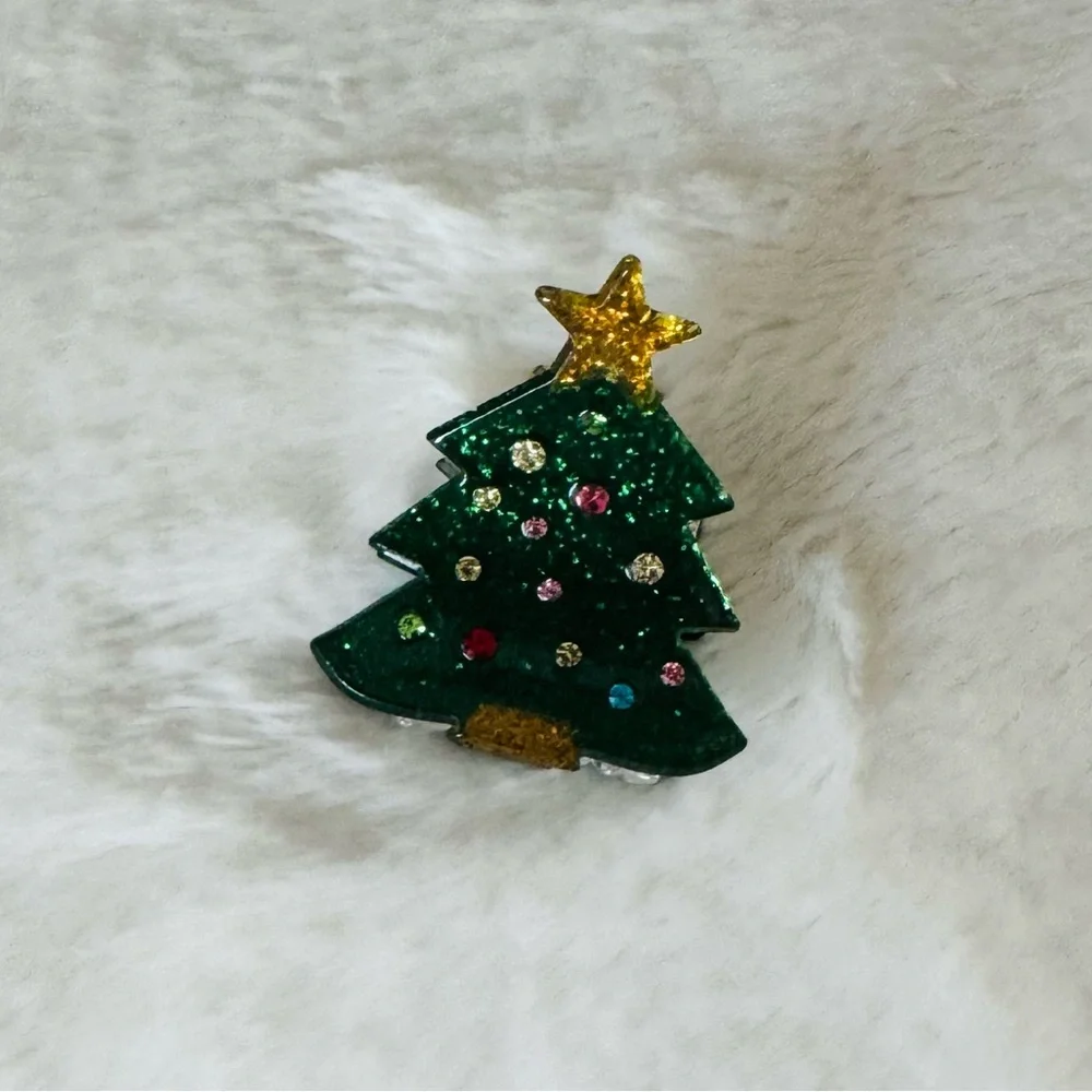 Glittery Christmas Tree Hair Clip for Kids