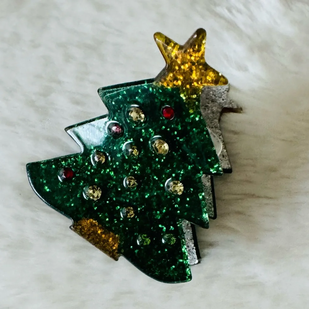 Glittery Christmas Tree Hair Clip for Kids