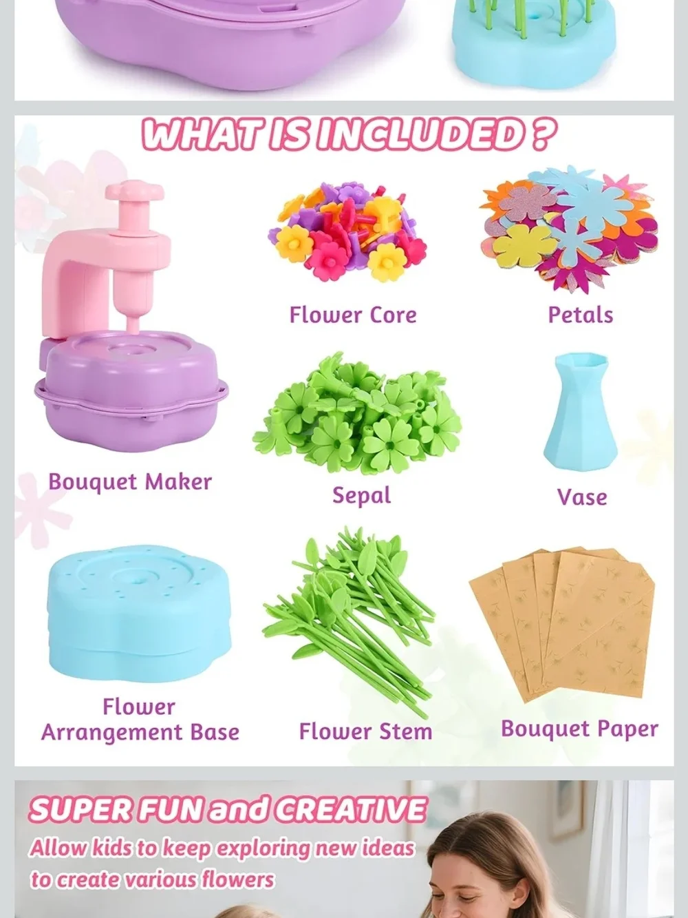DIY Art Flower Bouquets Machine - Multicolor Kids Craft Set 3+ Ages NIB