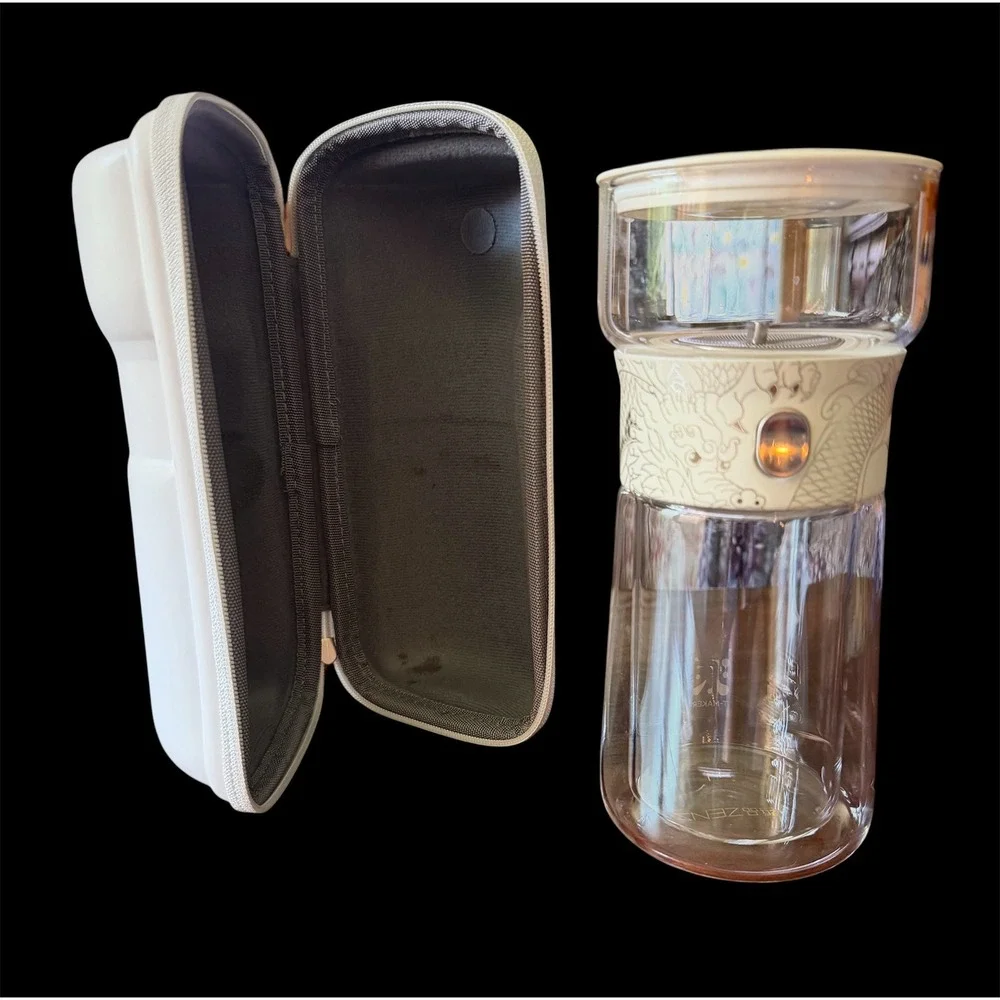 ZENS Glass Infuser Teapot One Touch Tea Maker with Insulated Mug & Travel Case