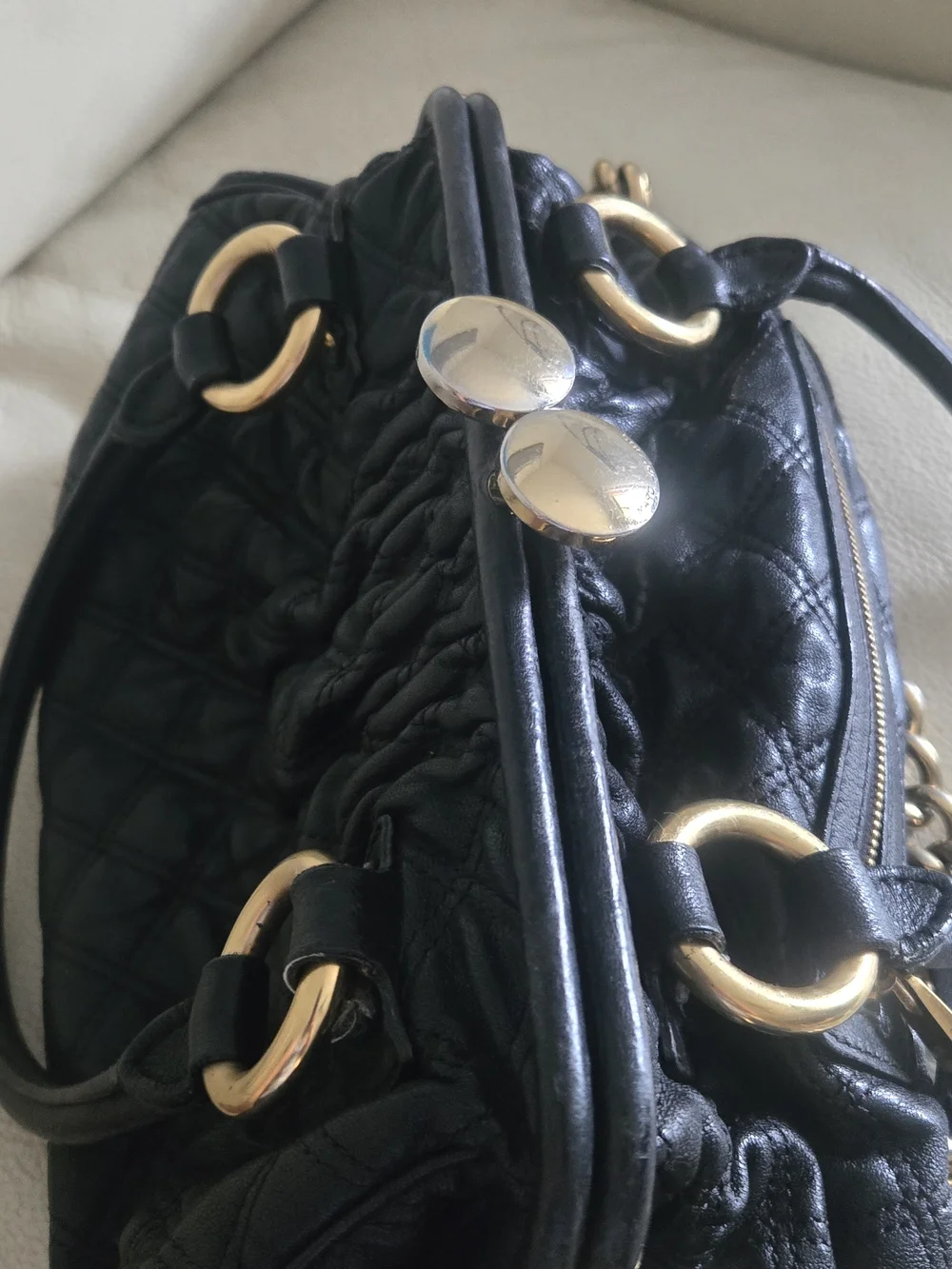 Y2k Marc Jacob Vintage Quilted Leather Satchel Handbag with Gold Chain Hardware