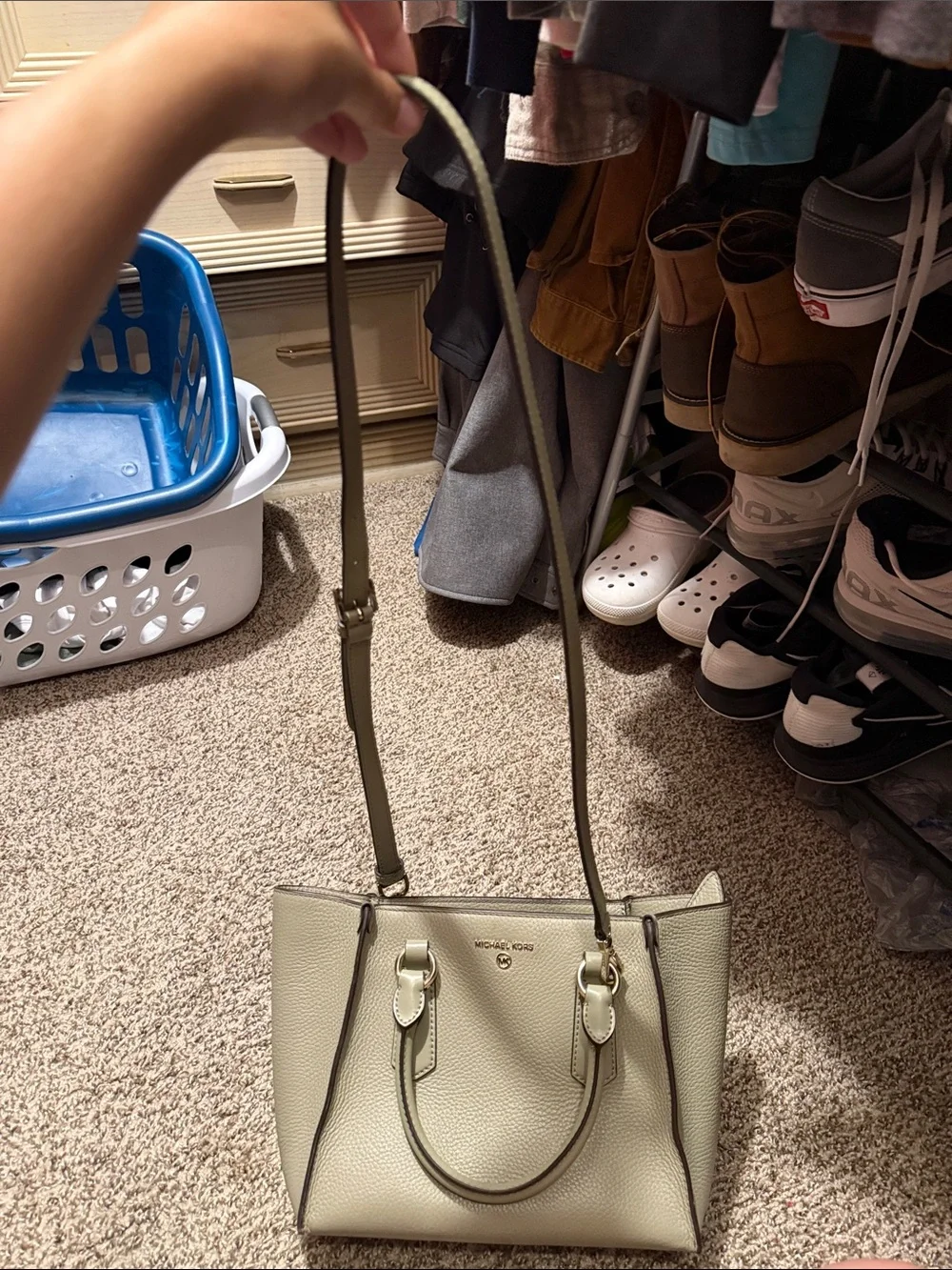 Michael Kors Olive Leather Satchel with Gold Hardware