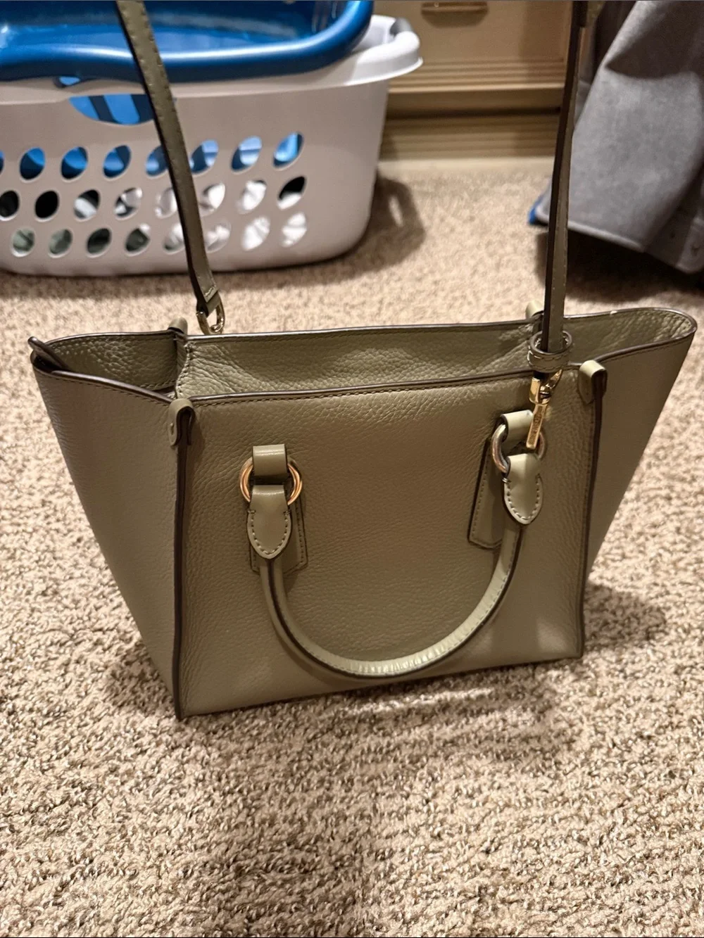 Michael Kors Olive Leather Satchel with Gold Hardware