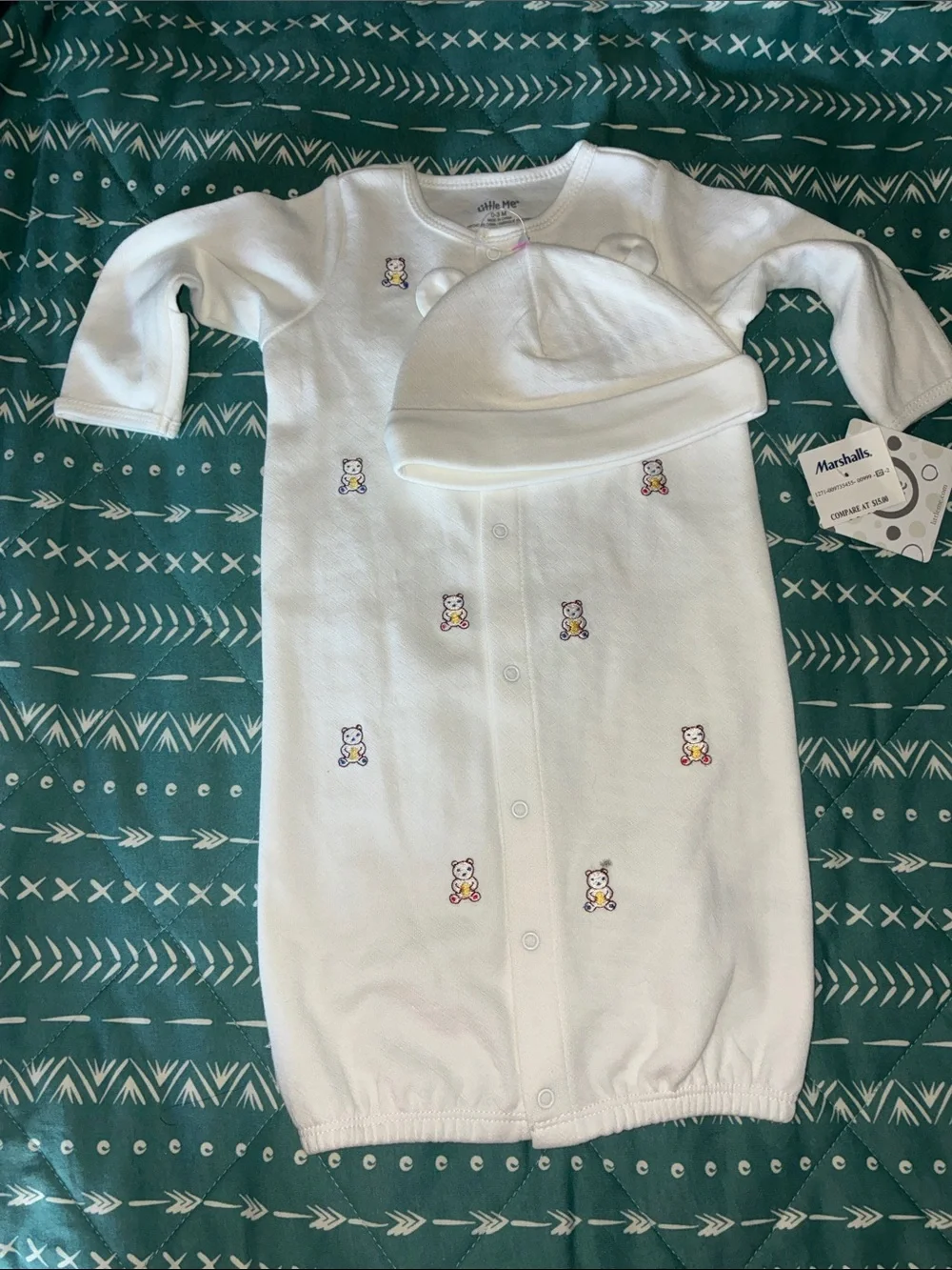 Little Me White Newborn Gown with Matching Hat- NWT