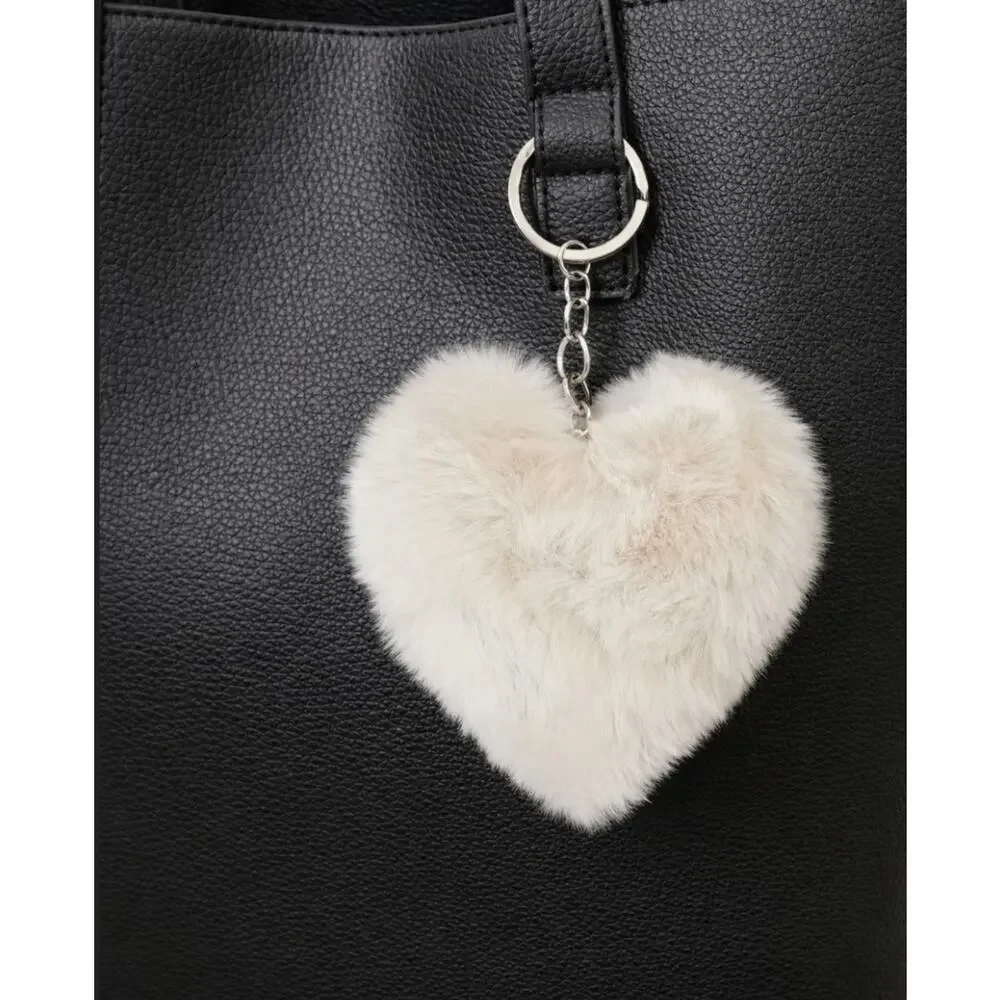 White Furry Heart Bag Charm New