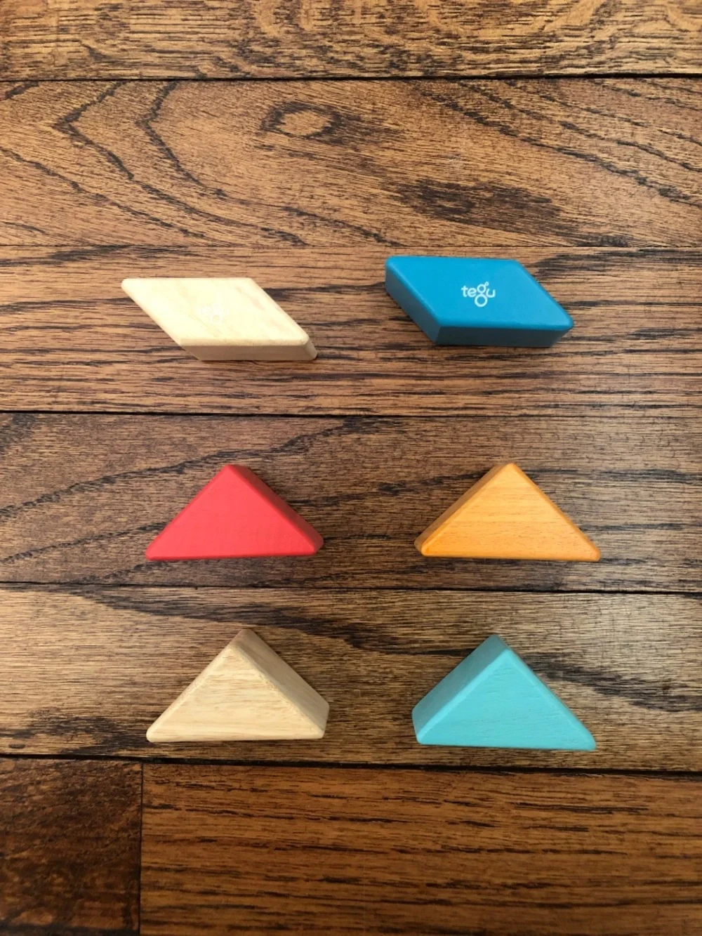 Tegu Pocket Pouch Prism Magnetic Wooden Blocks in Sunset, 6 piece set