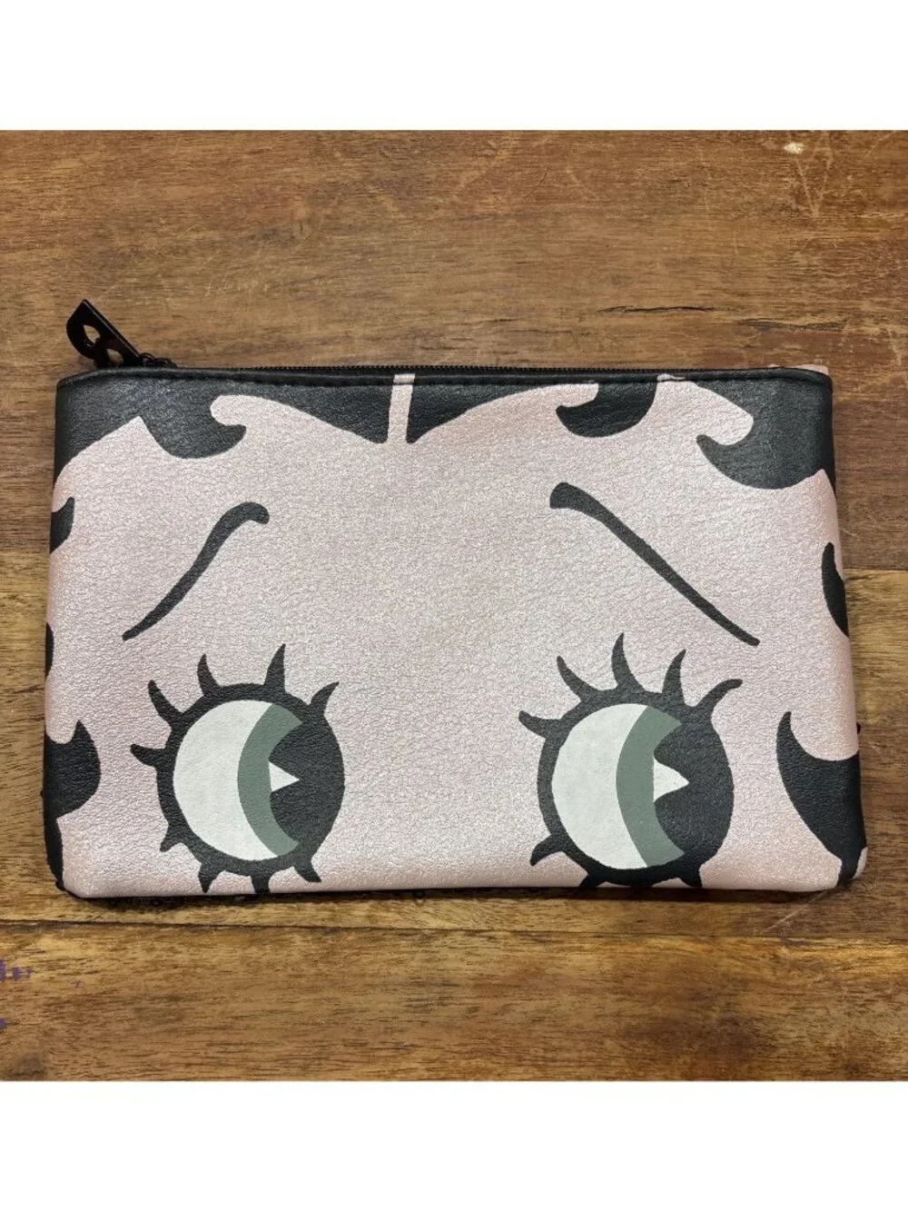 Betty Boop X Ipsy Black Sequin Makeup Bag  Pink Cartoon Eye Print & Zipper Heart