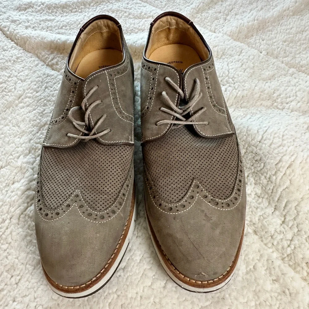 Johnston & Murphy J&M 1850 Mens 11.5 Grey Suede Wingtip Oxfords Preppy