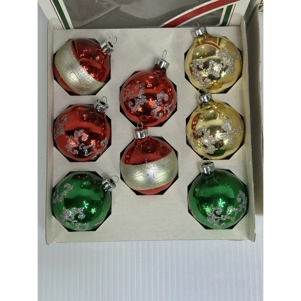 Vintage Lot 17 Pyramid Glass Christmas Ornaments Balls Hand Decorated Glitter