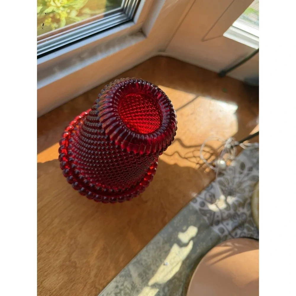 Rare Brooke Thousand Eye Ruby Red Amberina Fairy Lamp Cadmium Glow Complete VTG
