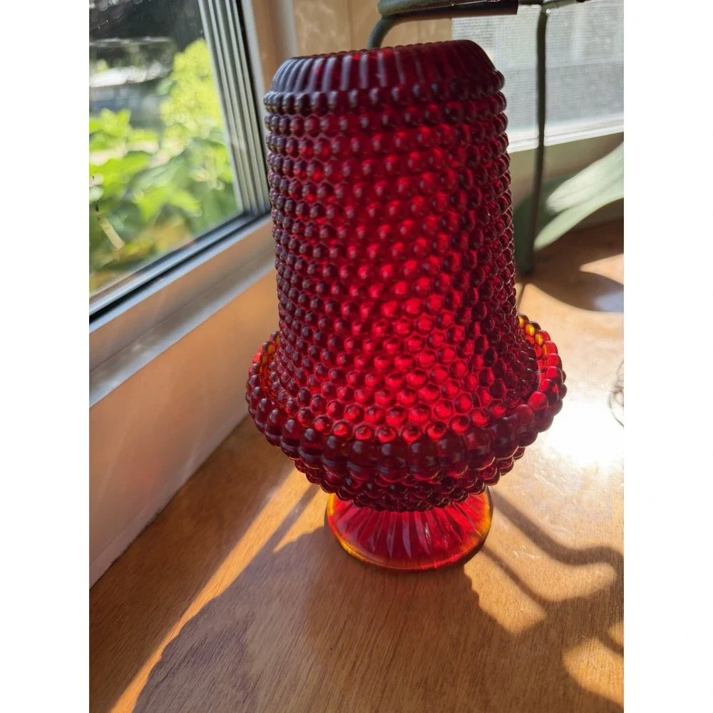 Rare Brooke Thousand Eye Ruby Red Amberina Fairy Lamp Cadmium Glow Complete VTG