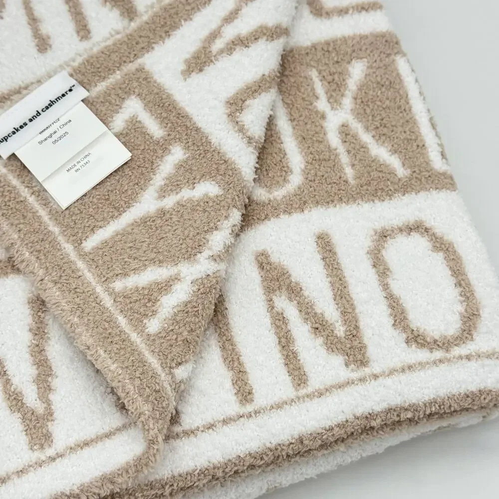 Cupcakes & Cashmere ABC Jacquard Beige/Tan & White Alphabet Baby Blanket NEW