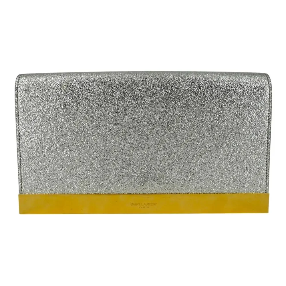 Saint Laurent Champagne Metallic Leather Clutch