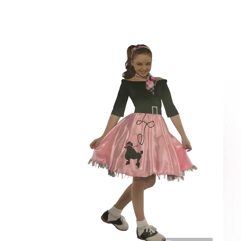 Miss Sock Hop Pink & Black Dress With Belt - Childs Halloween Costume**