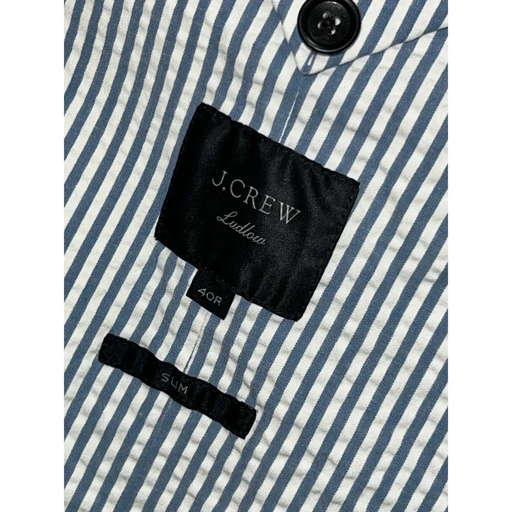 J. Crew Ludlow Unstructured Seersucker Blazer Mens 40R Blue White Strip Preppy