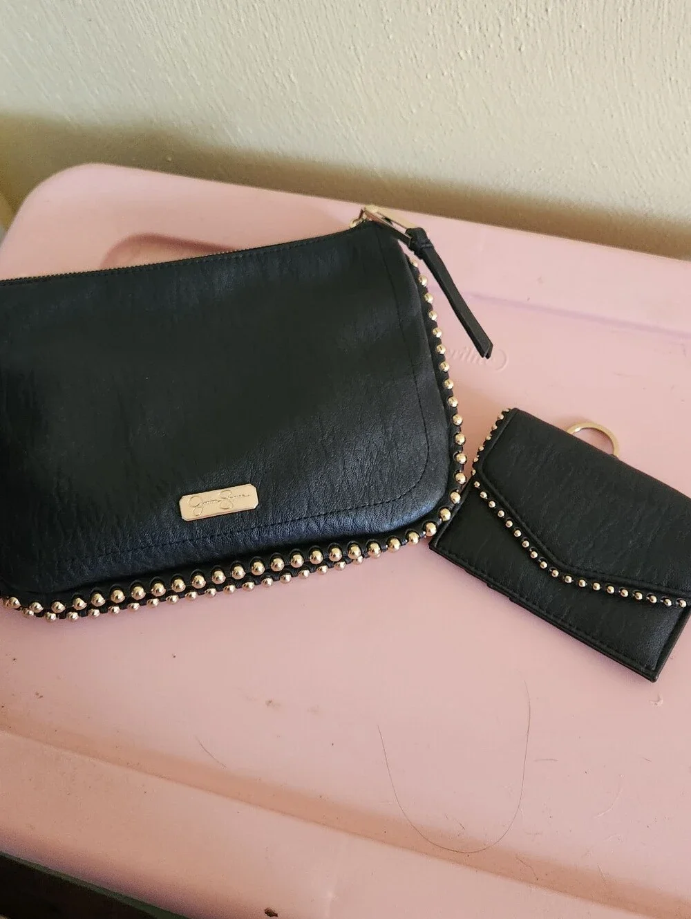 Black Stud-Trim Women's Clutch and Card Case - Designer Style