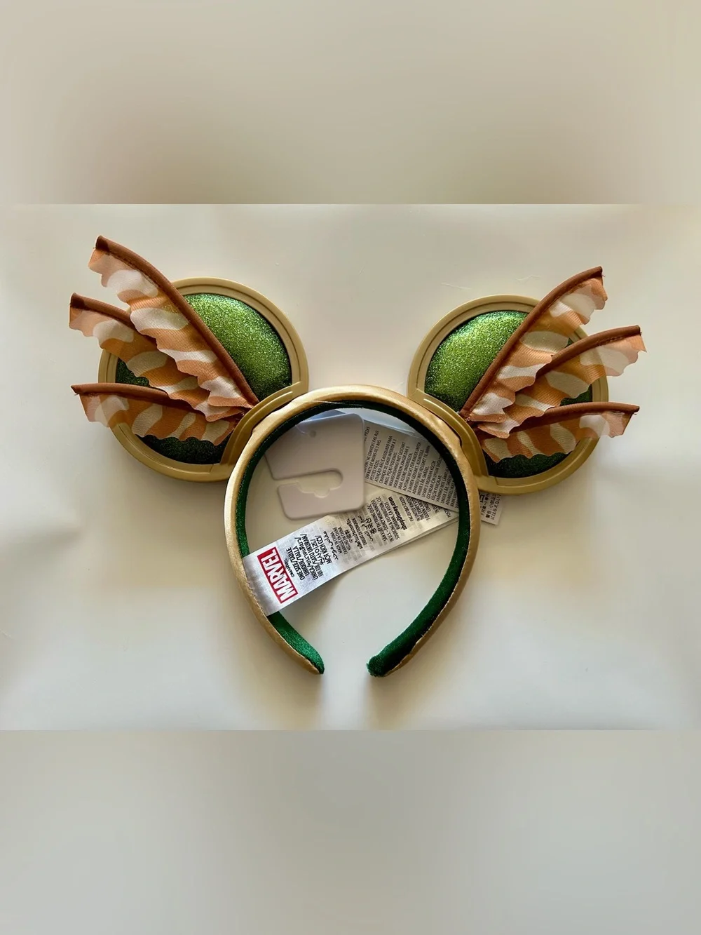 Disney Wakanda Green Glitter Ear Headband with Brown & Cream Ribbon Wings
