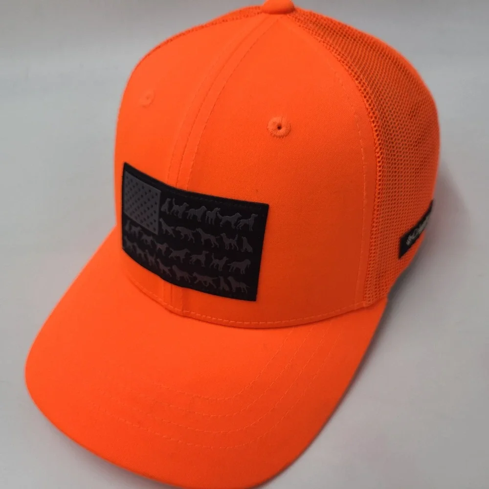 Youth Columbia Hat Snapback Trucker Mesh Blaze Orange Black PHG Hunting Flag Boy
