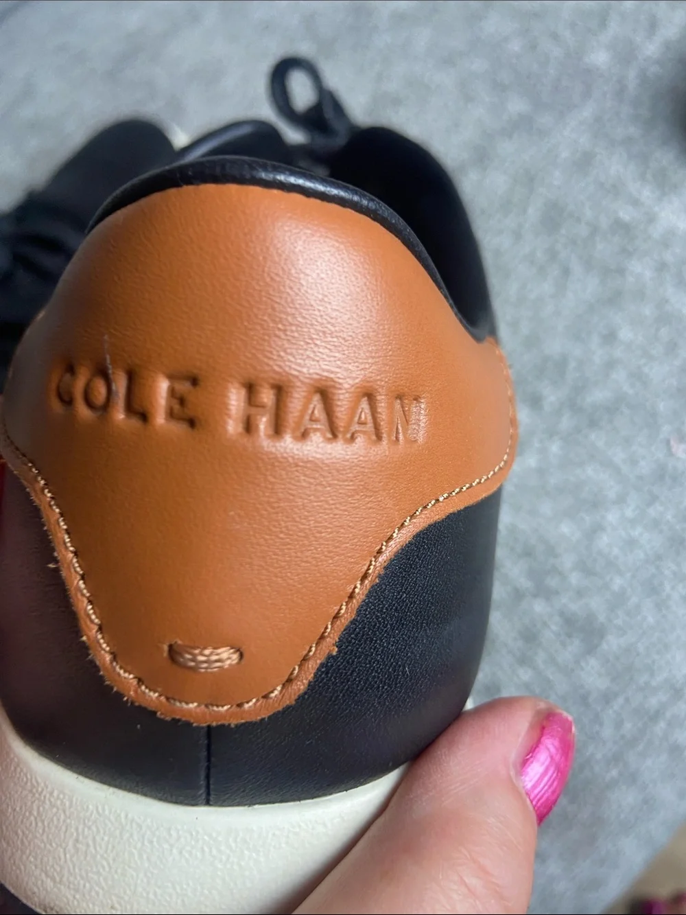 Cole Haan Black Leather Lace-Up Sneakers with Tan Heel Accent size 11.5 M