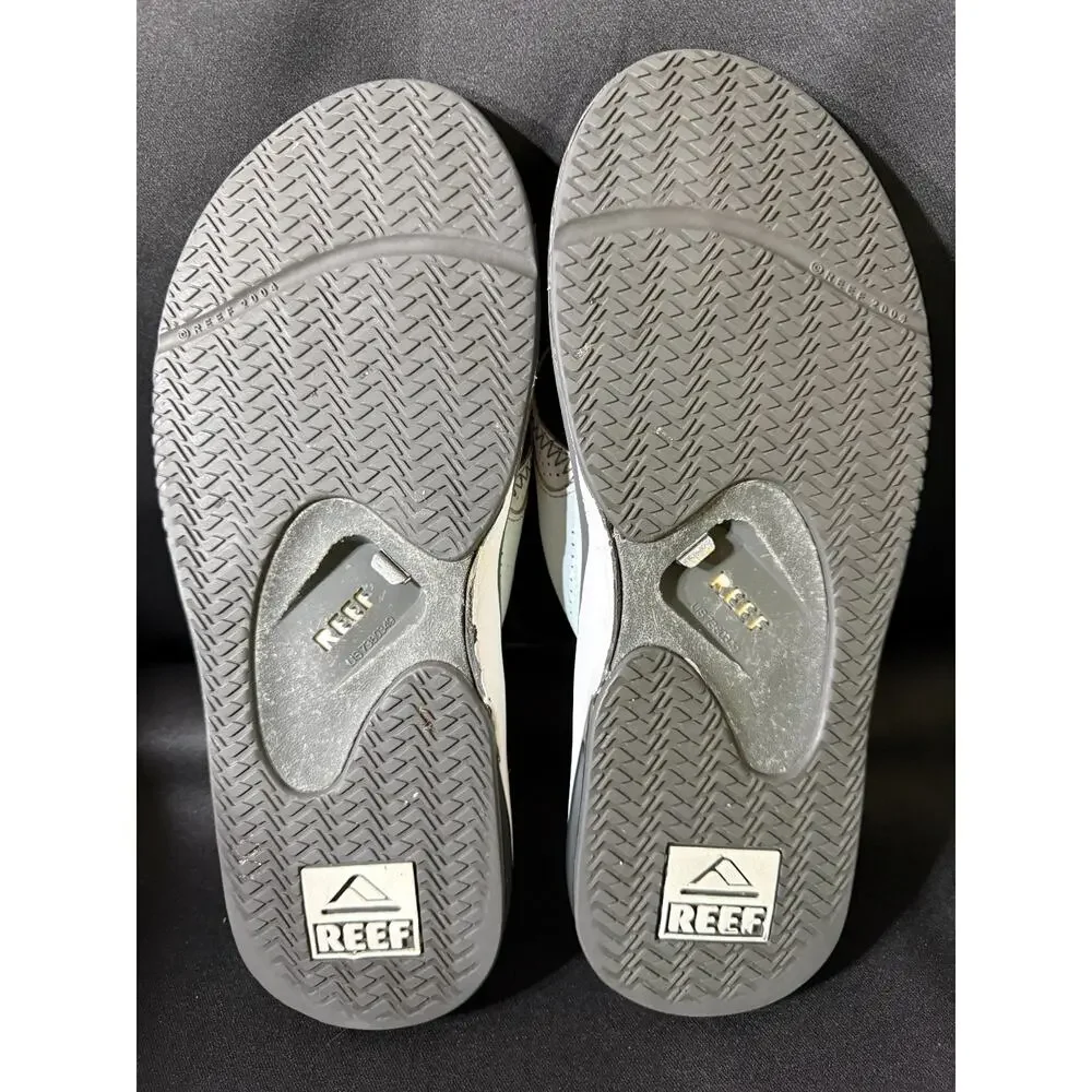 Reef Fanning Mens Flip Flops Sz 9 Gray White Bottle Opener Air Cushion