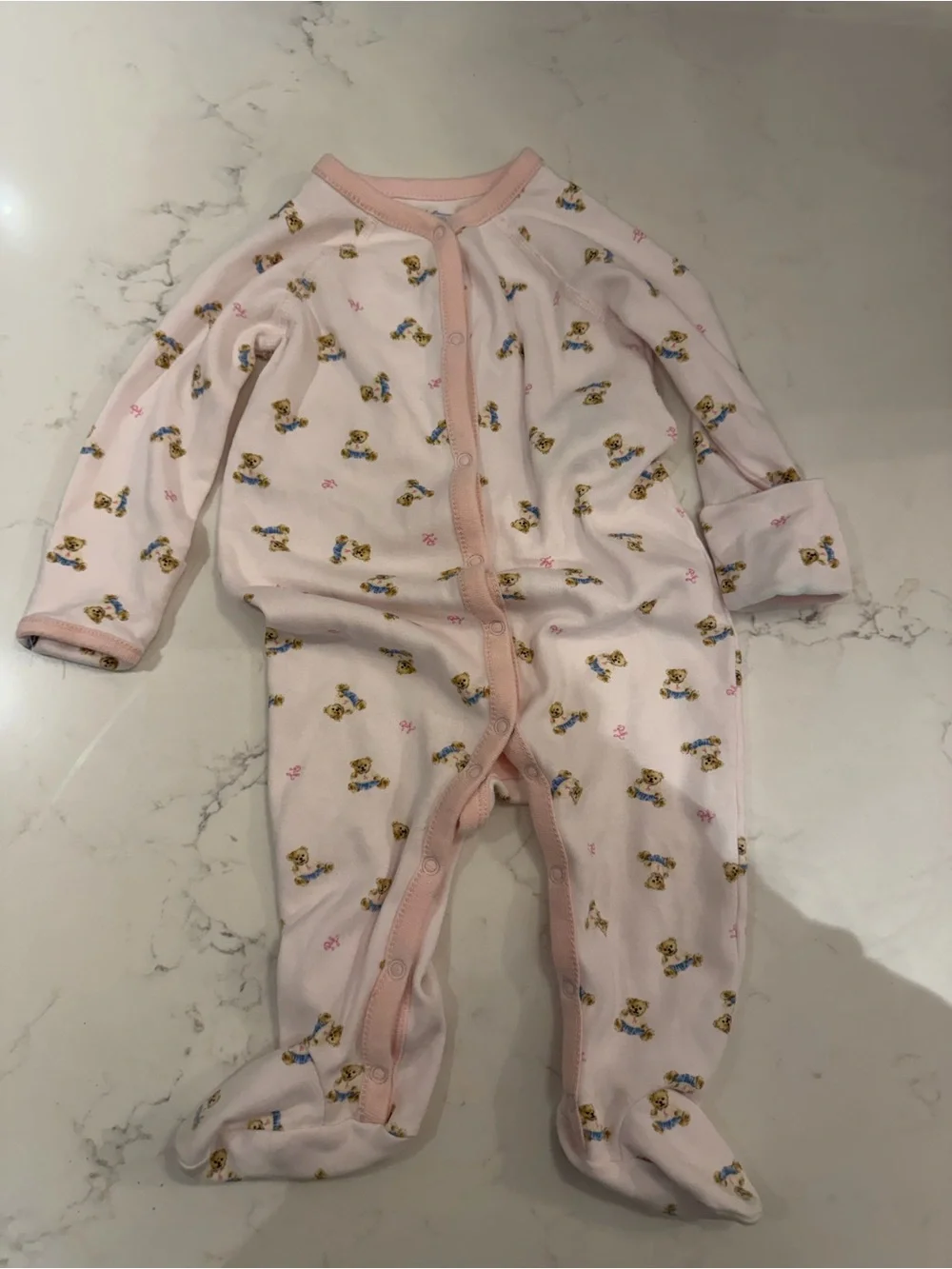 Ralph Lauren Baby Girl One Piece Footie Pajama Bear Pink Size 6 Months