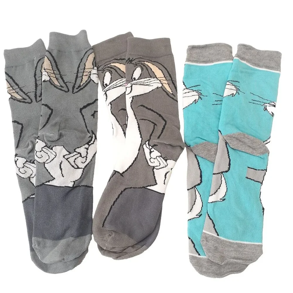 Looney Tunes Bugs Bunny Socks Cartoon 3 Pair Men Crew Size 6-12 NWOT