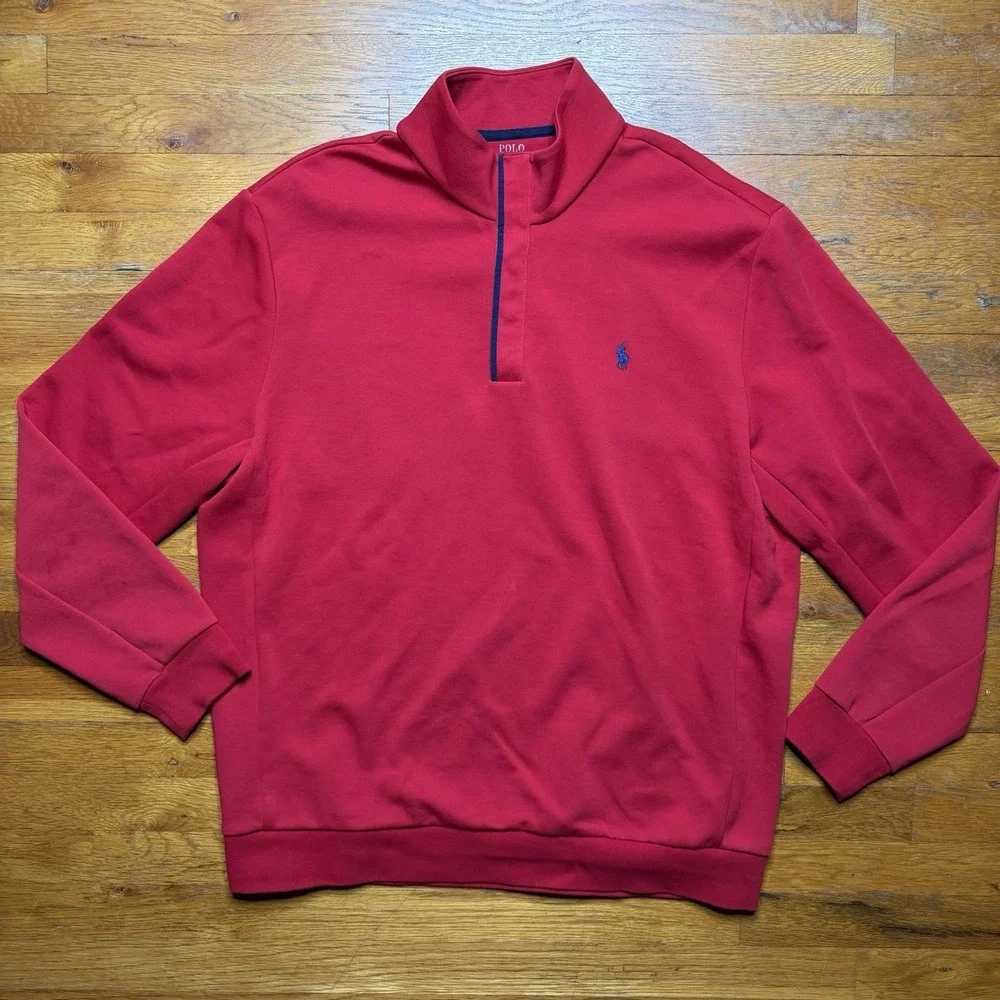 Polo Ralph Lauren Double Knit‎ Mockneck 1/4 Snap XL Red Pullover (A0132)