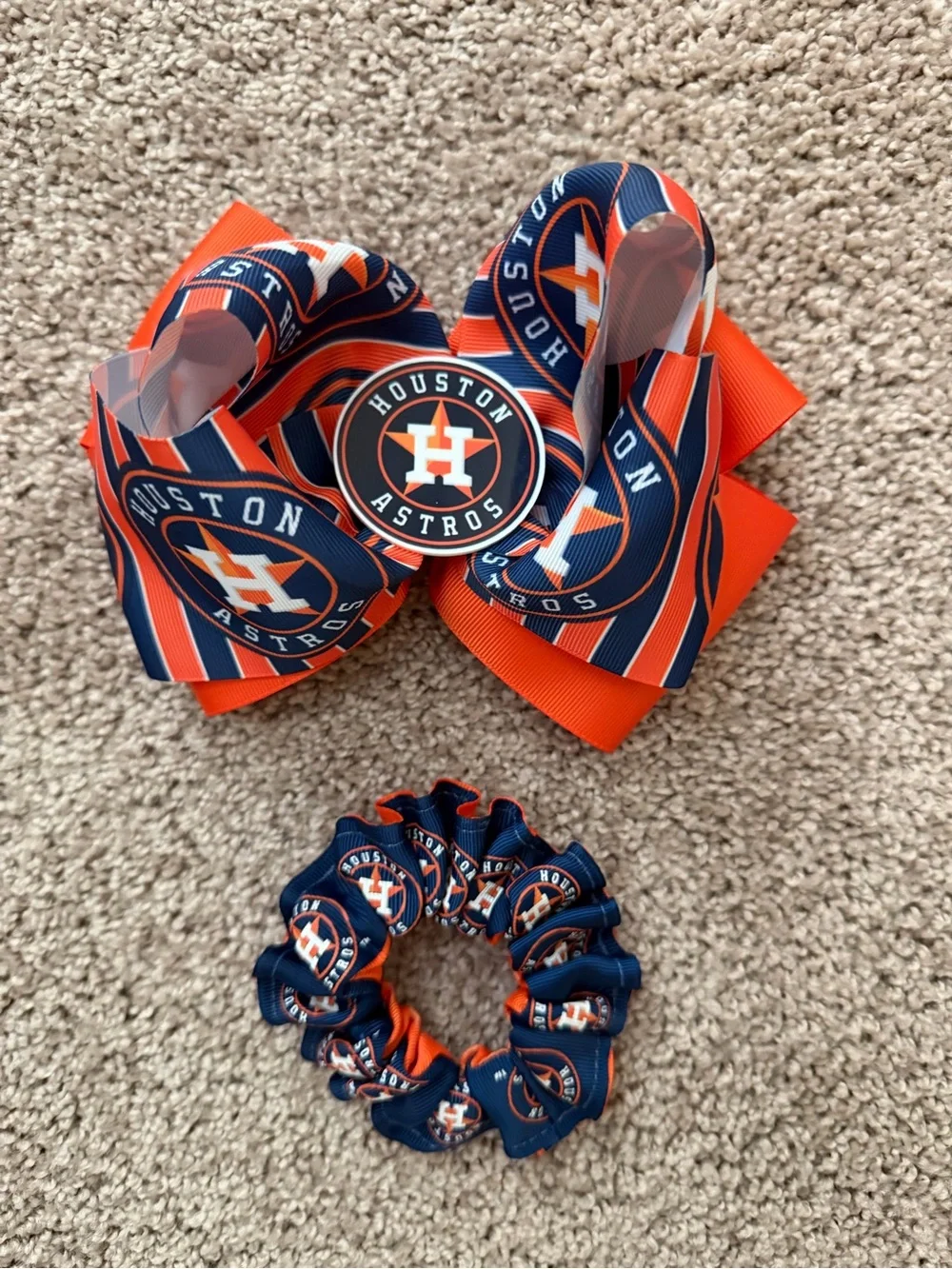 Astros Orange & Navy Kids Hair Bow and Scrunchie Set