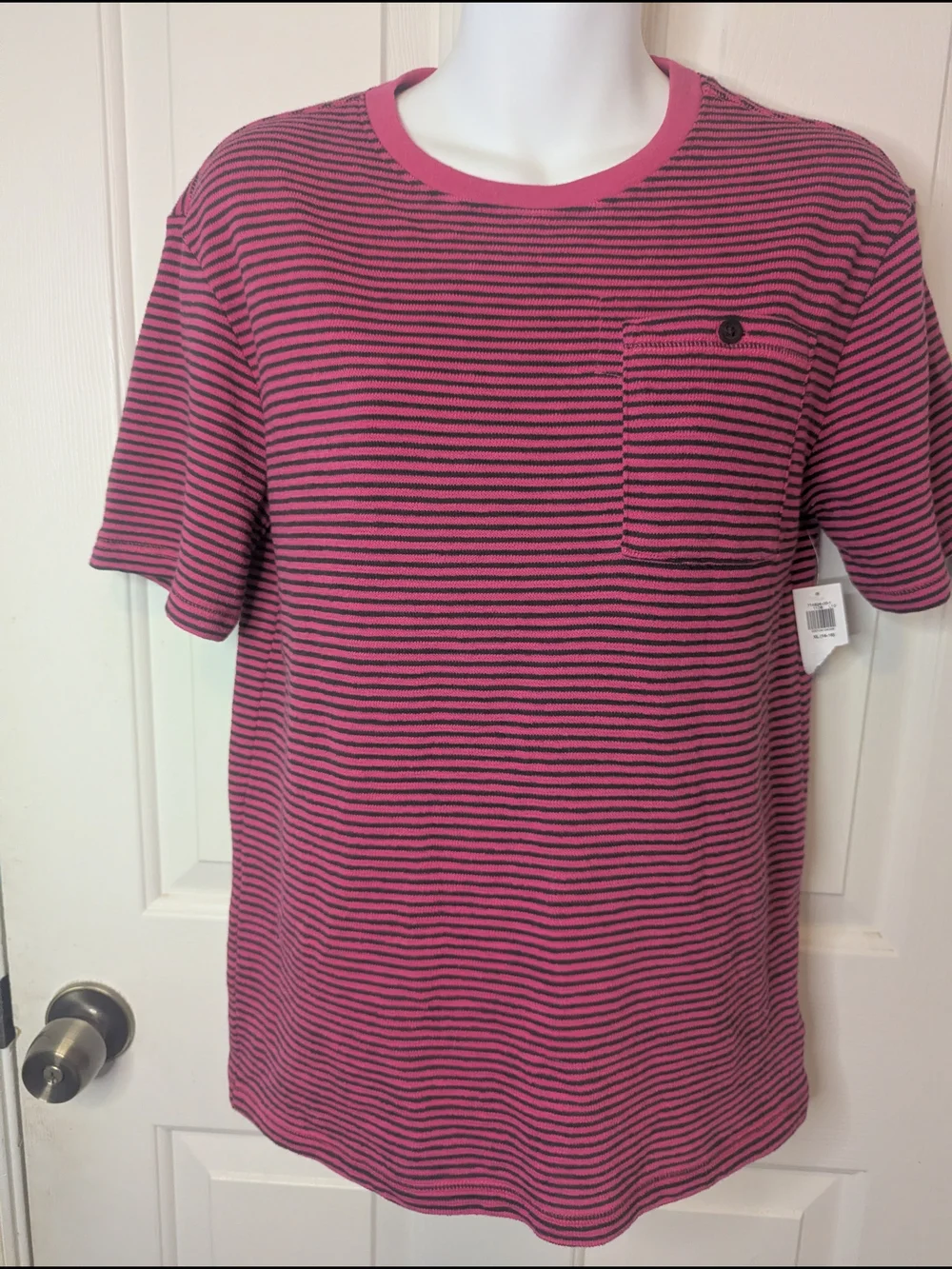 Old Navy Boys XL 14 16 Short Sleeve Textured Striped Pocket Tee Shirt Pink
