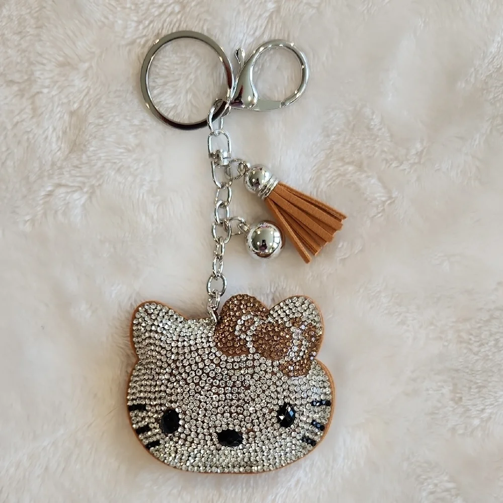 Hello Kitty Rhinestone Cat Keychain with Tassel Bag Charm