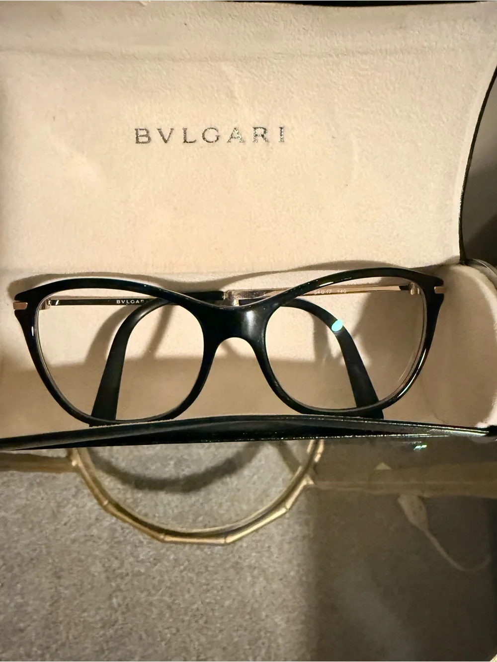Bvlgari Gold and Black Designer Eyeglass Frames