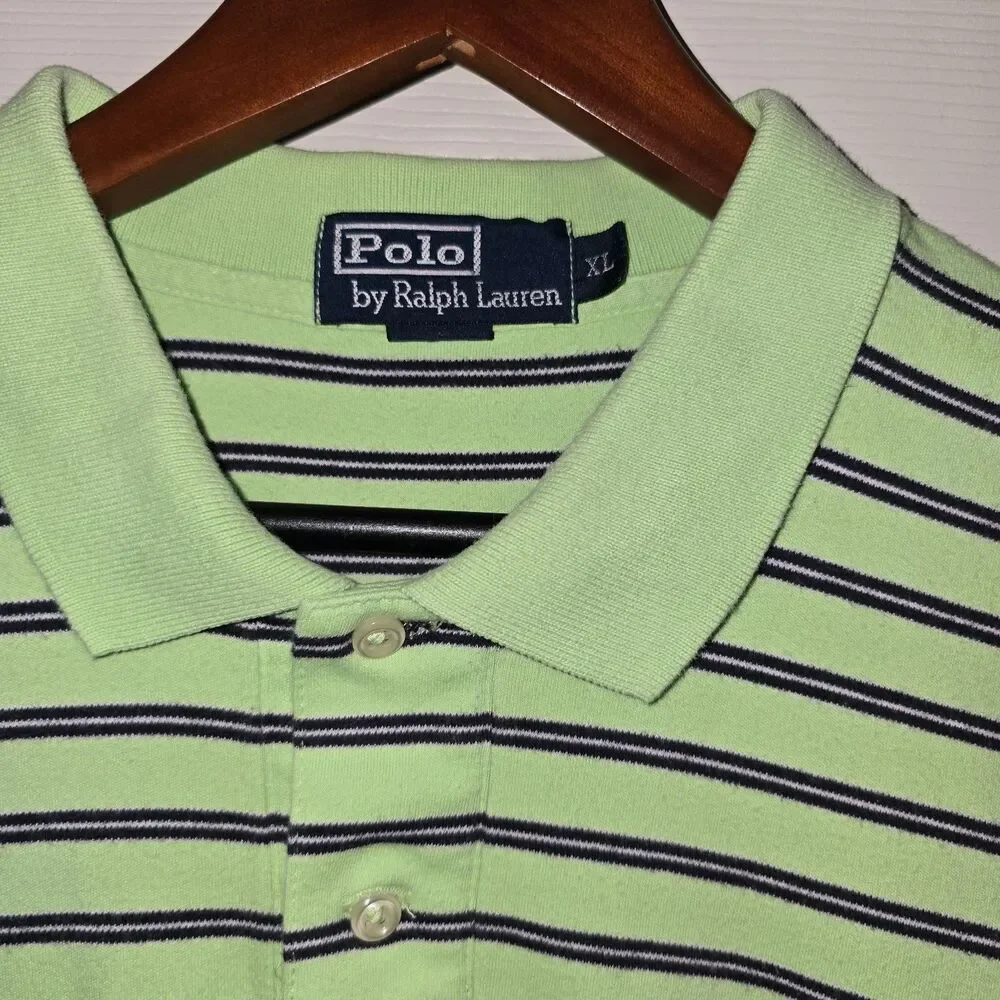Polo Ralph Lauren Mens XL Short Sleeve Pima Cotton Green Striped Polo Pony