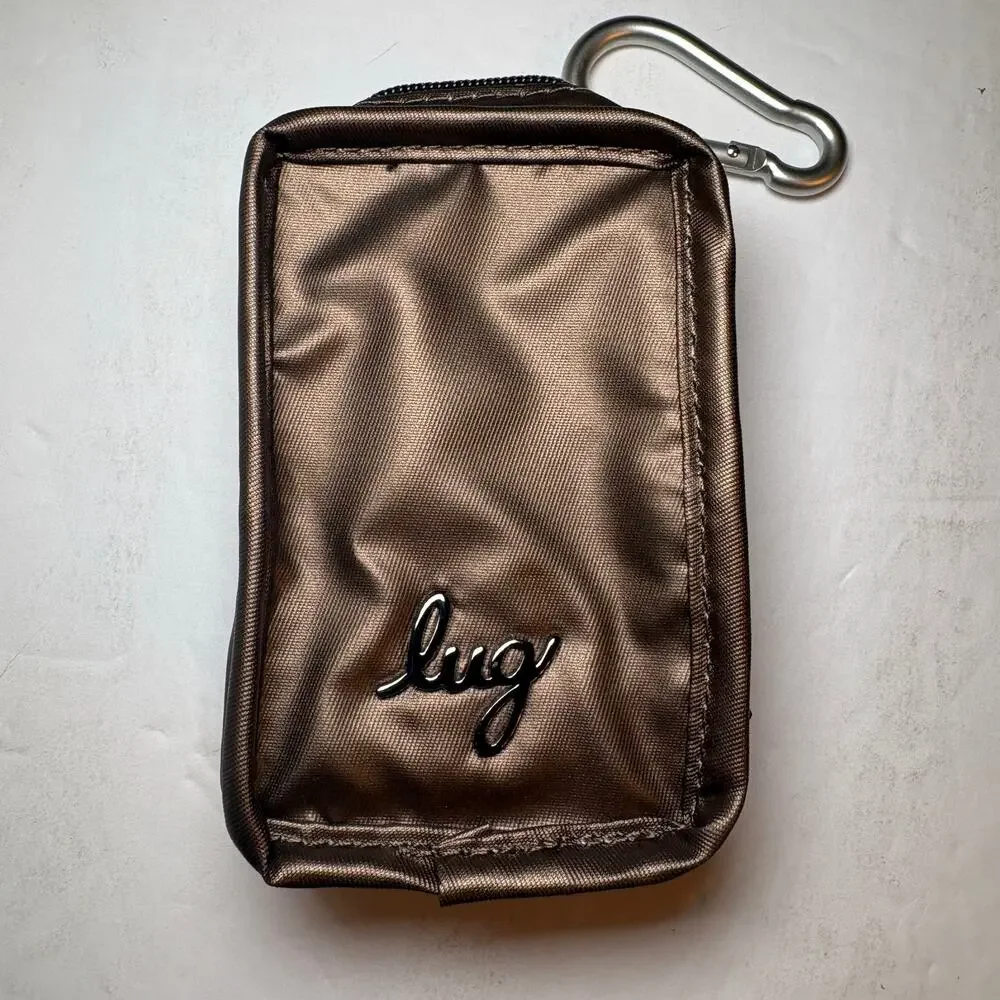 Lug Drizzle Mini Zip Storage Pouch Clip On Keychain Carabiner Bronze Metallic