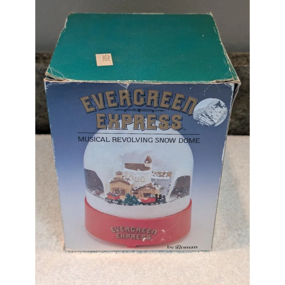 Evergreen Express Musical Christmas Train Snow Globe Dome Roman Vintage VIDEO