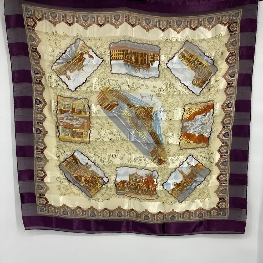 Purple and Gold 9 Scenes of Italy Scarf 40Sq