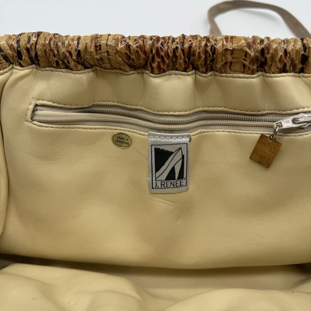 Vintage J Renee Snake Print Shoulder Bag Brown Tan Faux Snakeskin Purse