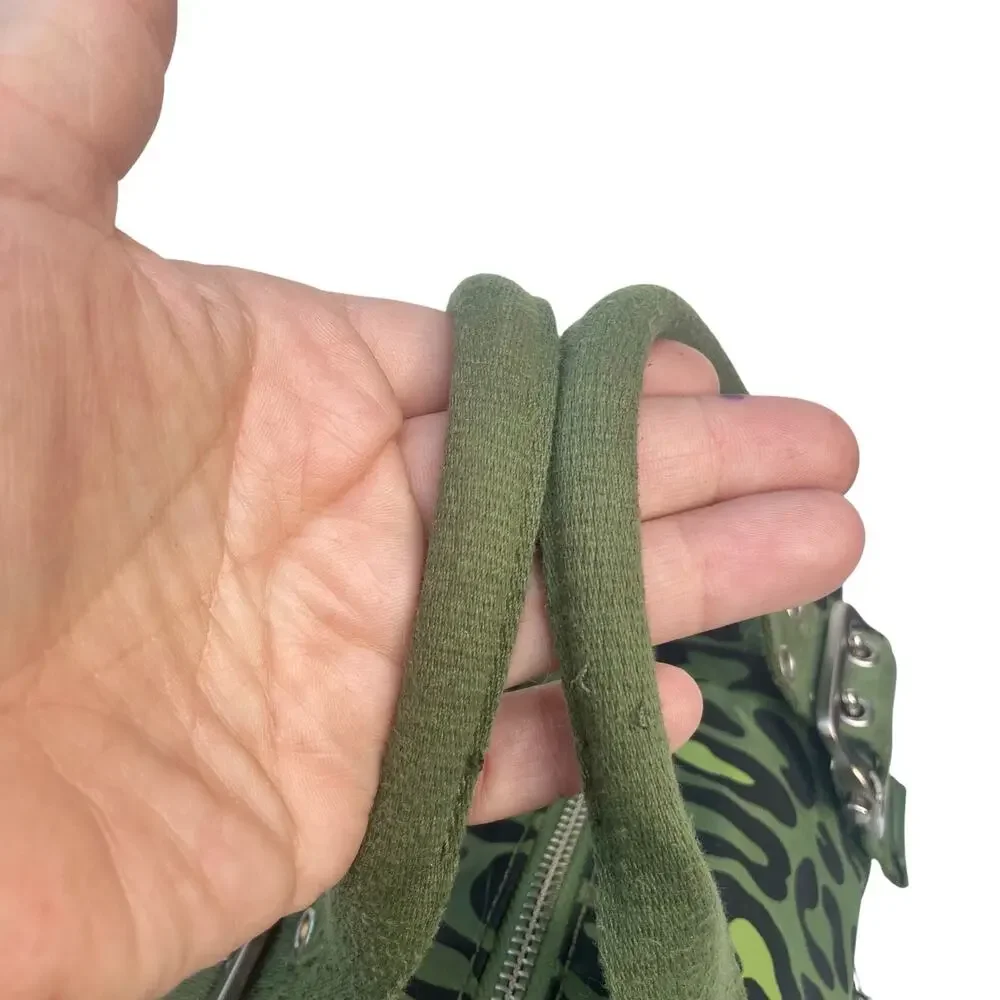 Franco Sarto Y2K Olive Leopard Nylon Mini Cargo Satchel Small Chain Utility Bag
