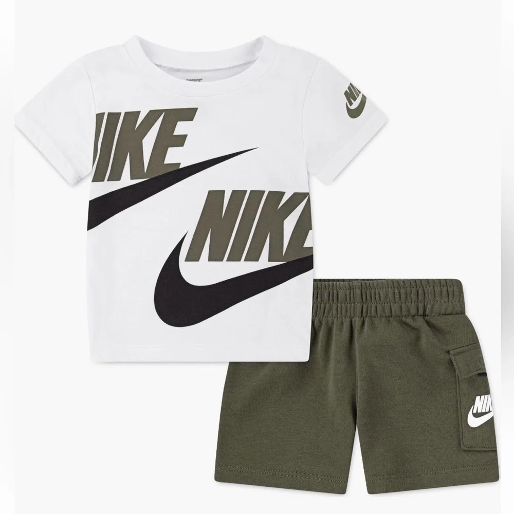 Nike 2-Piece Tee and Short Set 24 Months Olive Green White and Black