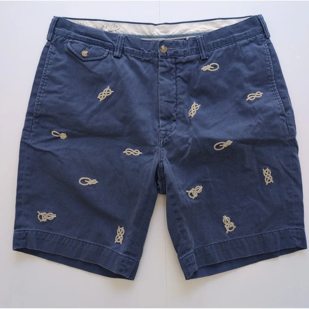 Polo Ralph Lauren Bedford Chino Shorts Mens 36 Classic Fit Navy Embroidered Rope