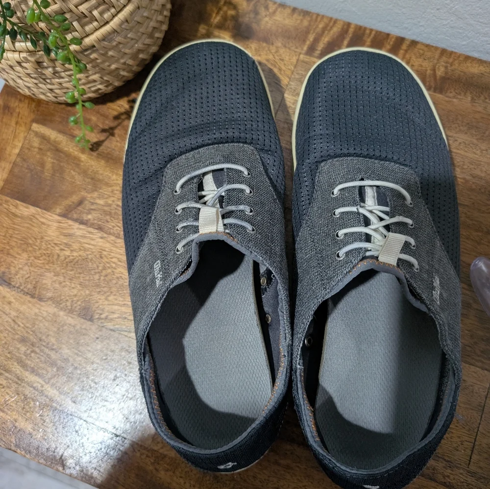 OluKai Nohea Moku Boat Shoes Mens 10.5 Blue Gray  Tie Denim Mesh Casual Sneakers